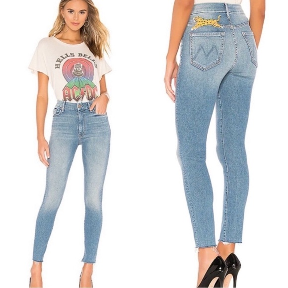 MOTHER High Waisted Looker Ankle Fray Jeans Leopard 28 - Picture 4 of 14